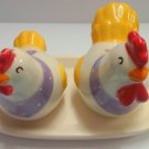 Purple Dot Rooster Hen Salt Pepper Shakers Ceramic Gift
