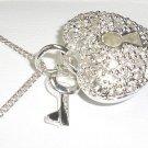 Sterling Silver CZ 3D Love Heart Shaped 9.4g Pendant & Key Necklace Gift Boxed