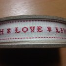 East Of India 3m Craft Spool Love Live Laugh Cream & Red Embroidered Ribbon Reel