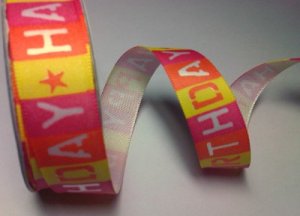 Happy Birthday Multi 15mm Satin 3.5m Craft Ribbon Reel