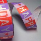 Happy Birthday Purple 15mm Satin 3.5m Craft Ribbon Reel
