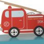 Boys Blue Red Fire Engine Brigade Transport Truck Wooden Painted Bookends Gift