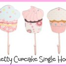 Pretty Pink 3 Designs Cupcake Wooden Kitchen Coat Jewellery Single Hanger Hook