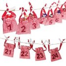 Red Gingham Advent Christmas Calendar Hanging Numbered Pouches Sacks & Pegs