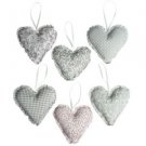 Set 6 Pretty Natural Baroque Gingham Spotty Hanging Quilted Hearts Decoration