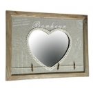 Vintage Shabby Chic Rustic Bonheur Wooden Heart Lace Wall Mirror & Memo Pegs New