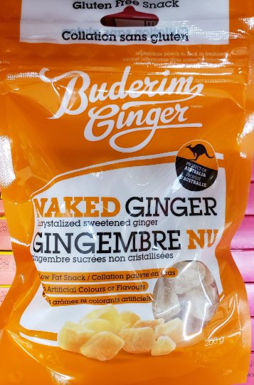 Pack Of 10 Buderim Ginger Naked Ginger Crystalized Sweetened Ginger Low Fat Snack 200 Gram Pack
