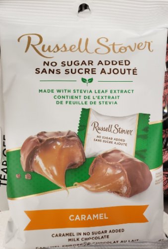 (Pack of 10) Russell Stover Caramel No Sugar Added Dark Chocolate - 85 gram Pack