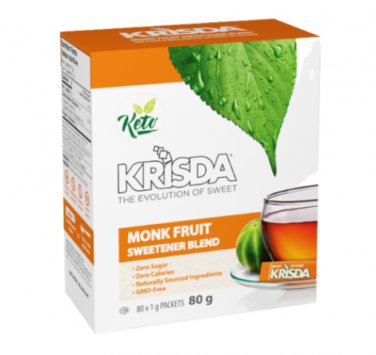(Pack of 5) Krisda Keto Monk Fruit Sweetener Blend - 80 X 1 gram Packets/ Pack