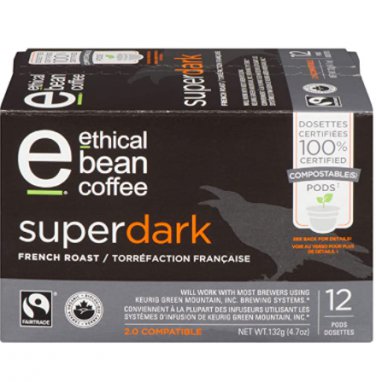 Ethical Bean Coffee Super Dark French Roast Single Serve Coffee - 12 Pods/ 132 gram Pack X 5