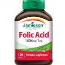 (Pack of 2) Jamieson Folic Acid 1000 mcg/ 1 mg Prenatal Supplement - 100 Tablets Pack