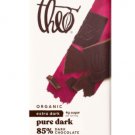 Theo Organic Extra Dark 4g Sugar Pure 85% Dark Chocolate Bar - 85 gram Pack (Pack of 10)