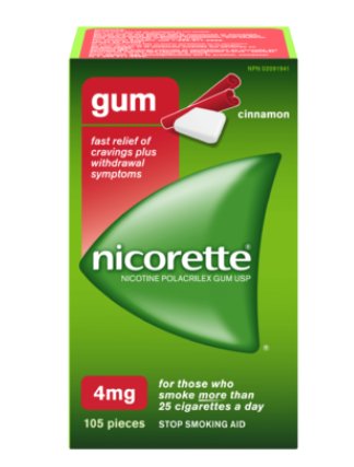 (Pack of 2) Nicorette Nicotine Stop Smoking Aid Gum Cinnamon Flavor 4 mg - 105 Pieces/Pack