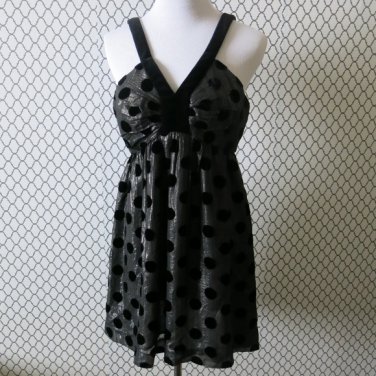 Milly of New York Metallic Gray Black Velvet Polka Dot Sun Dress Size 6