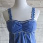 Miss Me Blue Beige Trim Embroidered Lined Sleeveless Summer Dress - Size Small
