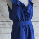 Pins and Needles Blue Full Zip Front Sleeveless Ruffle Neck Romper - Size 4