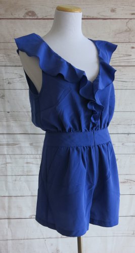 Pins and Needles Blue Full Zip Front Sleeveless Ruffle Neck Romper - Size 4