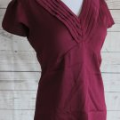 Banana Republic Burgundy Cap Sleeve Pleated V Neck Top Blouse - Size 4