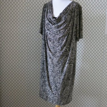 Jones New York Cheetah Print Short Sleeve Cowl Neck Shift Dress - Size 14 W