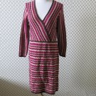 Donna Ricco Cotton Blend Chevron Stripe Long Sleeve Knit Dress - Size Large