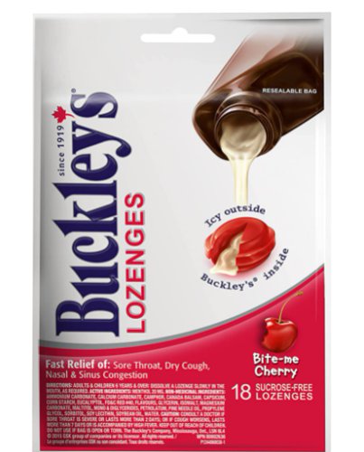 Buckley's Lozenges Bite Me Cherry Flavour - 18 Sucrose Free Lozenges/Pack (Pack of 5)