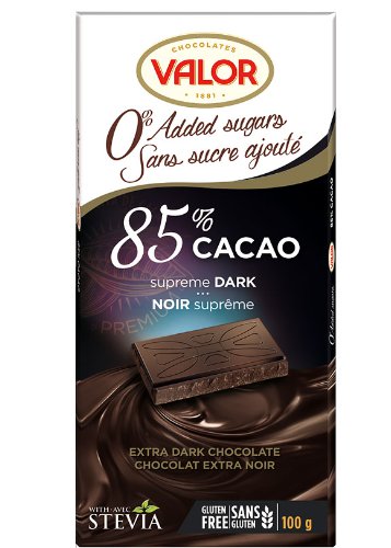 Valor 85% Cacao With Stevia Extra Dark Chocolate Bar - 100 gram Pack (Pack of 10)