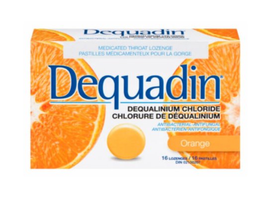 (Pack of 10) Dequadin Medicated Sore Throat Lozenges Orange Flavor - 16 Lozenges Pack