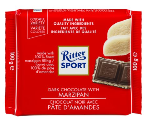Ritter Sport Dark Chocolate With Marzipan Chocolate Bar - 100 gram Pack (Pack of 10)