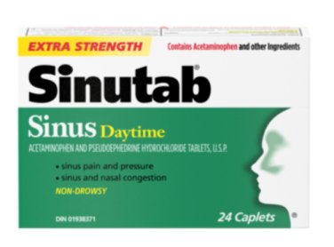 (Pack of 2) Sinutab Extra Strength Sinus Daytime Non Drowsy Caplet - 24 Caplets Pack