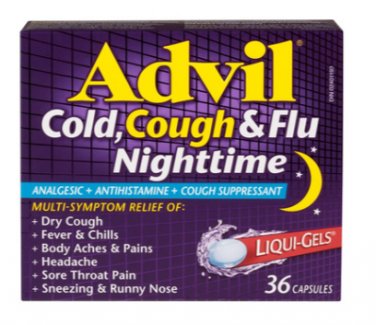 Advil Cold, Cough & Flu Nighttime Analgesic Cough Suppressant - 36 Capsules Pack (Pack of 2)