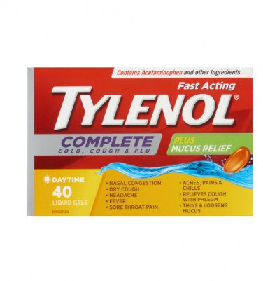 (Pack of 2) Tylenol Extra Strength Complete Cold, Cough & Flu Daytime Relief - 40 Liquid Gel Pack