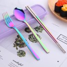 Portable Stainless Steel Cutlery Set w Chopsticks & Wheatgrass Container  l  Iridescent Purple