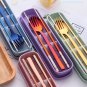 Portable Stainless Steel Cutlery Set w Chopsticks & Wheatgrass Container l Black