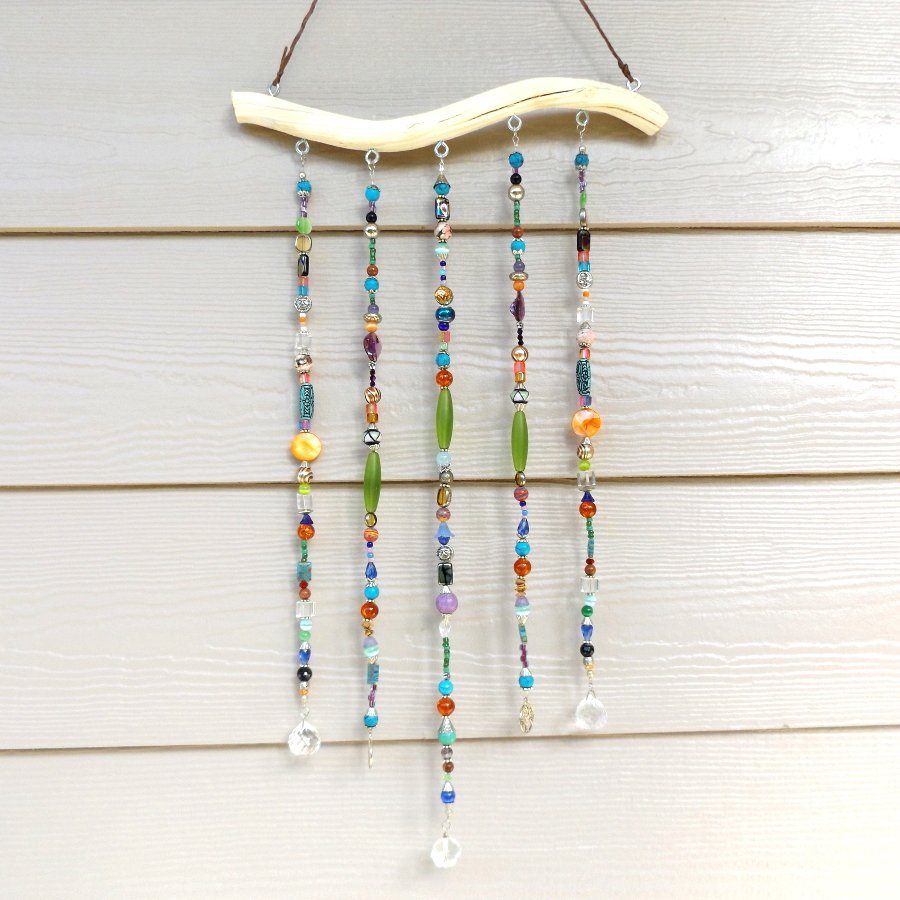 Beaded Vine Branch Suncatcher with Gemstones and Glass