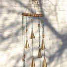 Wind Chime with Bells Beaded Gold Turquoise Glass and Wood Unique Gift Wind Chime with Bells Beaded Gold Turquoise Glass and Wood Unique Gift