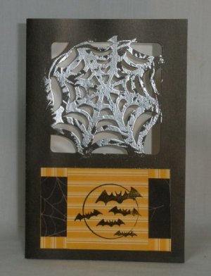 Handmade Card - Silver Spiderweb, Bats, Moon