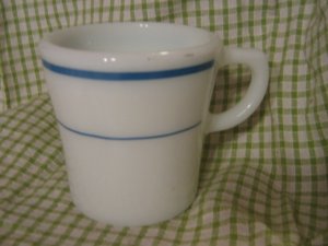 Pyrex Mug White Teal Blue Stripe Coffee Cup Vintage Pyrex Mug White Teal Blue Stripe Coffee Cup
