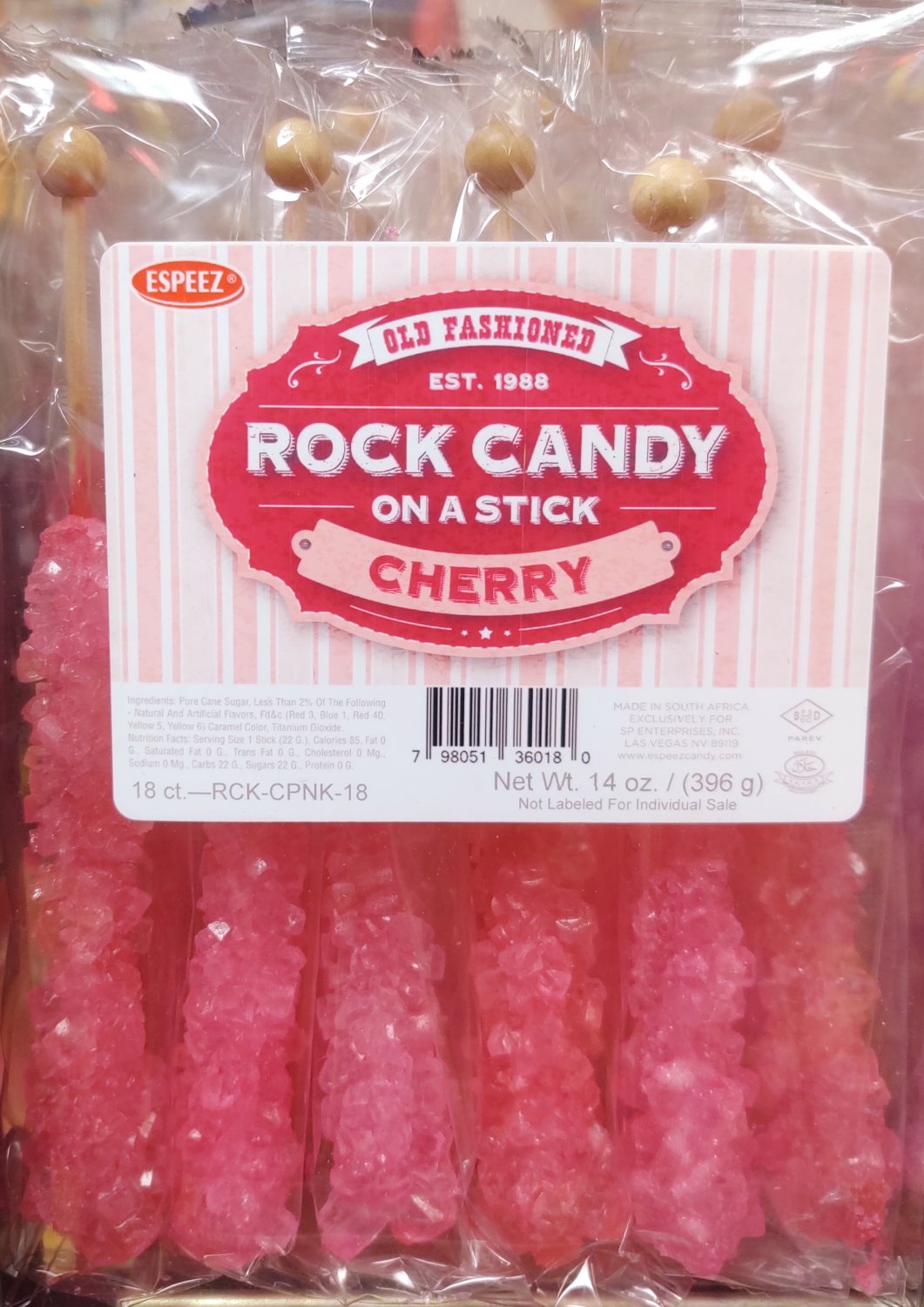 Pink Cherry Rock Candy On A Stick 18 Count