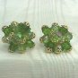 *Vintage Germany Light Green AB Crystal Bead Earrings, Gold Filigree Trim