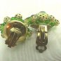 *Vintage Germany Light Green AB Crystal Bead Earrings, Gold Filigree Trim