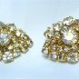 *Diamond-shaped Vintage Earrings; Large Clear & AB Rhinestones, Goldtoned Mounting