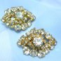 *Diamond-shaped Vintage Earrings; Large Clear & AB Rhinestones, Goldtoned Mounting