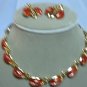 *Striking Sunset Copper Moonglow Lucite Thermoset Parure: Vintage Set, Necklace, Bracelet, Earrings