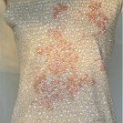 Winter White Shell Top with Clear Sequin "Flowers", Pale Pink Sequin Floral Design Front