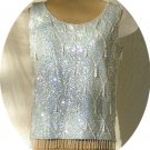 Light Blue Vintage Sequined Top: Wonderful Combination of Sequins, Beads, and Pearls
