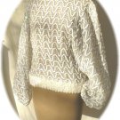 Vintage White Blouson Sequined Top:  Dolman Sleeves, Silver Seed Bead Design