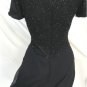 Papell Boutique Evening Black Silk Dress, Beaded Top, Flippy Skirt, Size P2