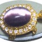 *Small Goldtoned Turtle Pin/Brooch:  Shell of Clear Rhinestones + Lovely Amethyst Color Cabachon