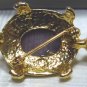 *Small Goldtoned Turtle Pin/Brooch:  Shell of Clear Rhinestones + Lovely Amethyst Color Cabachon