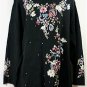 Black Newport News Long Sweater: Soft Floral Sprays in Muted Pastels, Sz L, Great Design